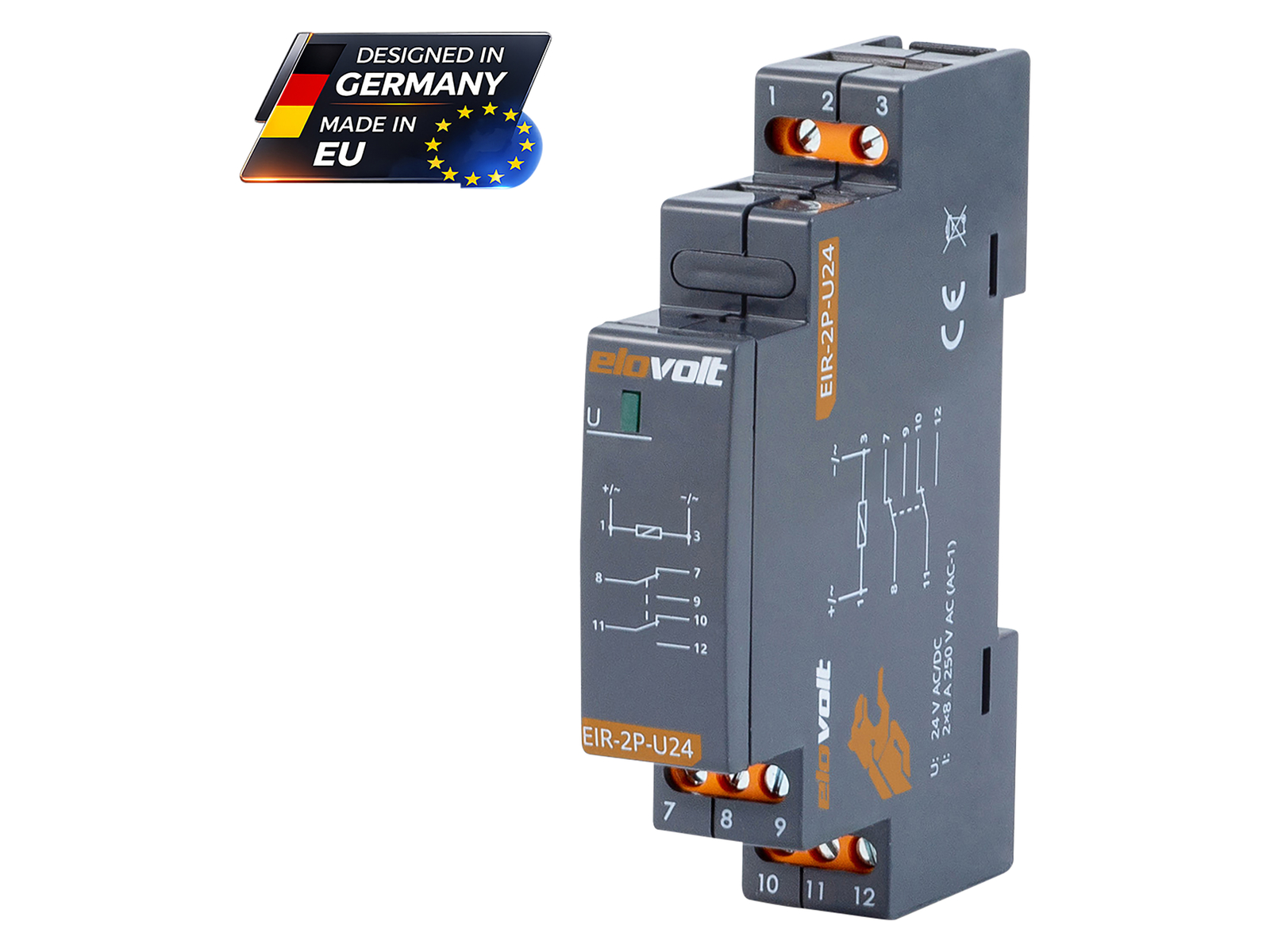 ELOVOLT Schaltrelais EIR-2P-U24, 2x 8 A, 24 V, 2 Wechsler