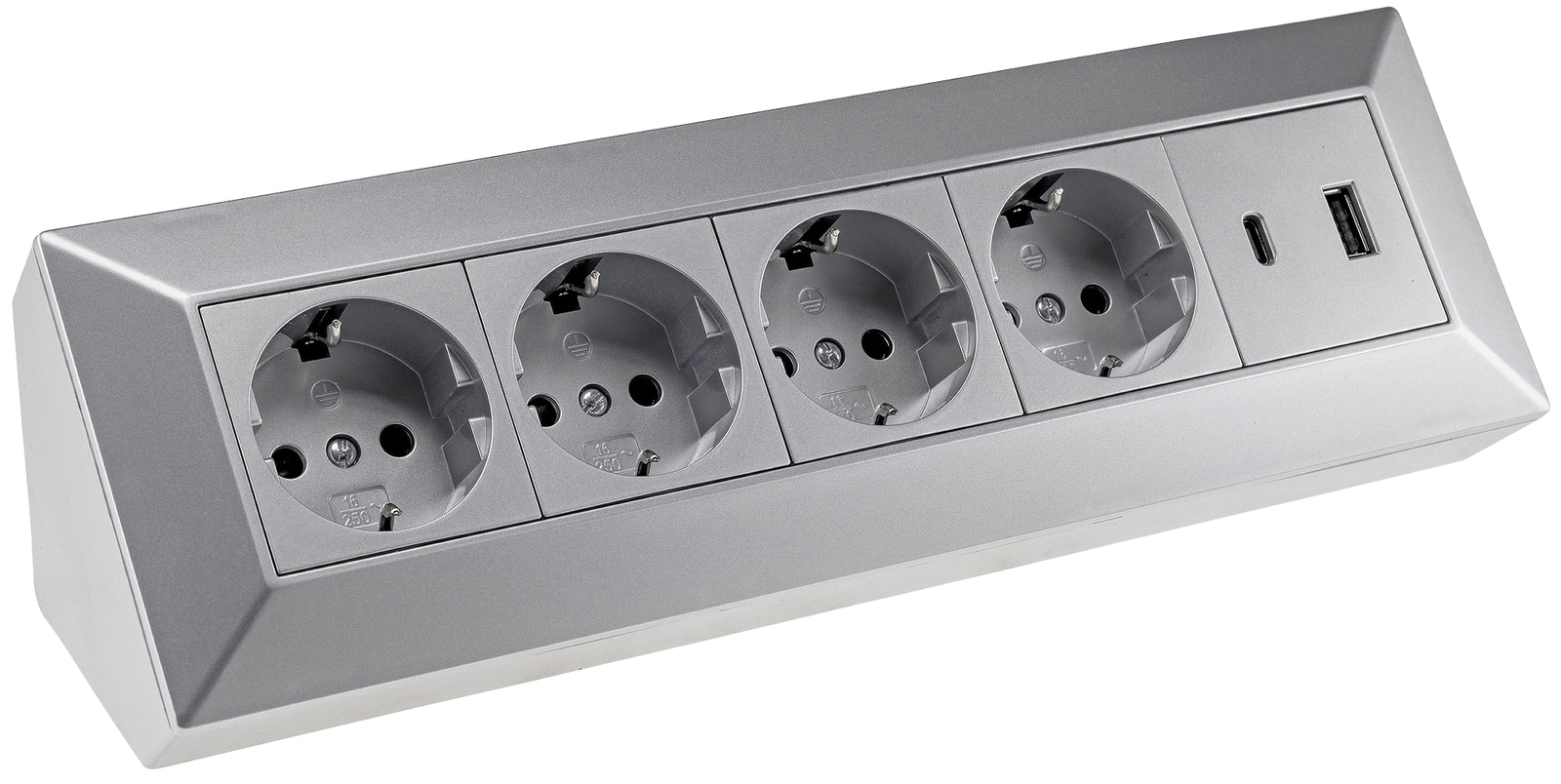 Image of ChiliTec 4-Fach Steckdosenblock USB A&C Silber 250V 16A