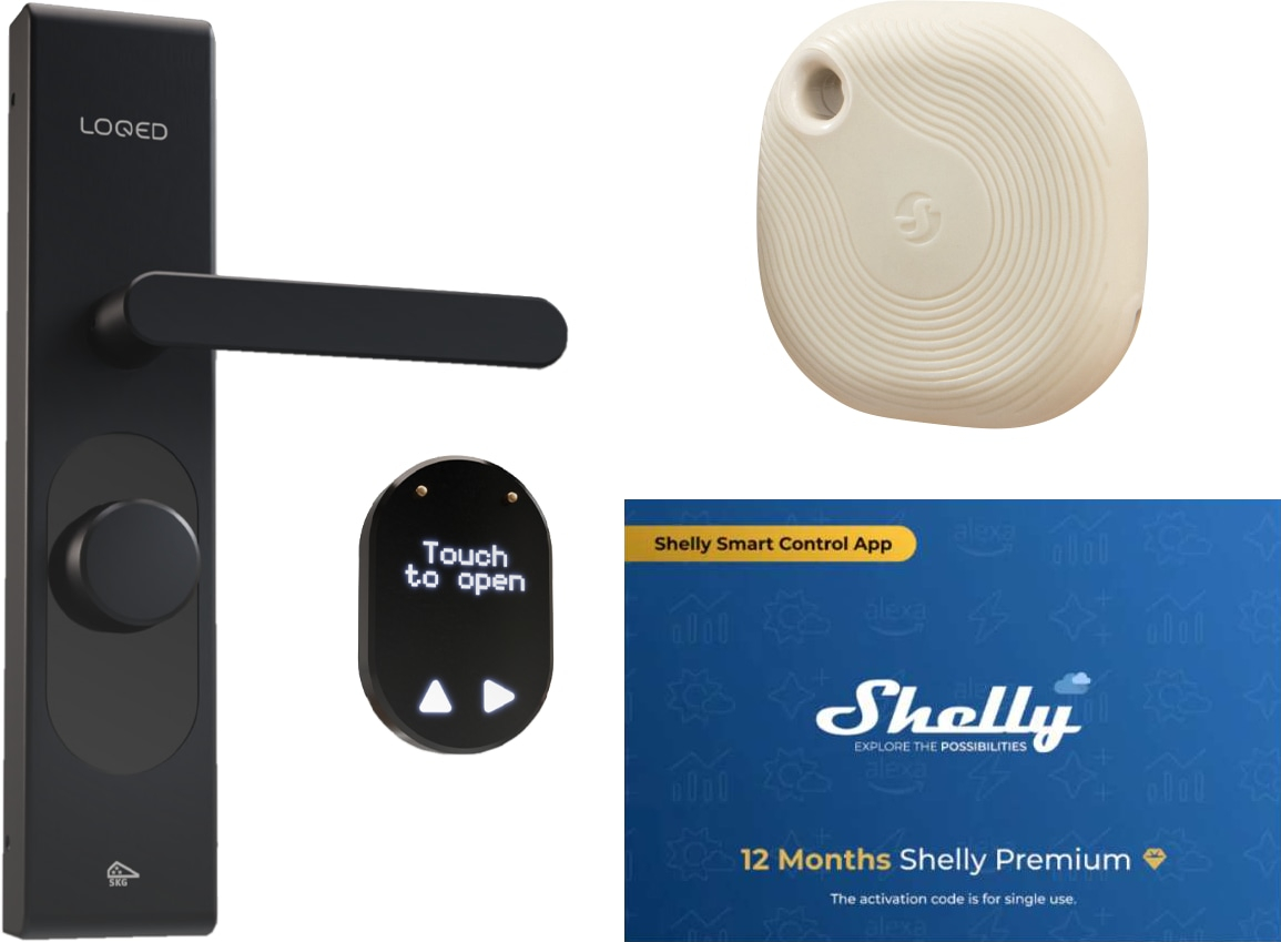 SHELLY Smart Türschloss LOQED, schwarz + Tough1 Ivory + Premiumkarte