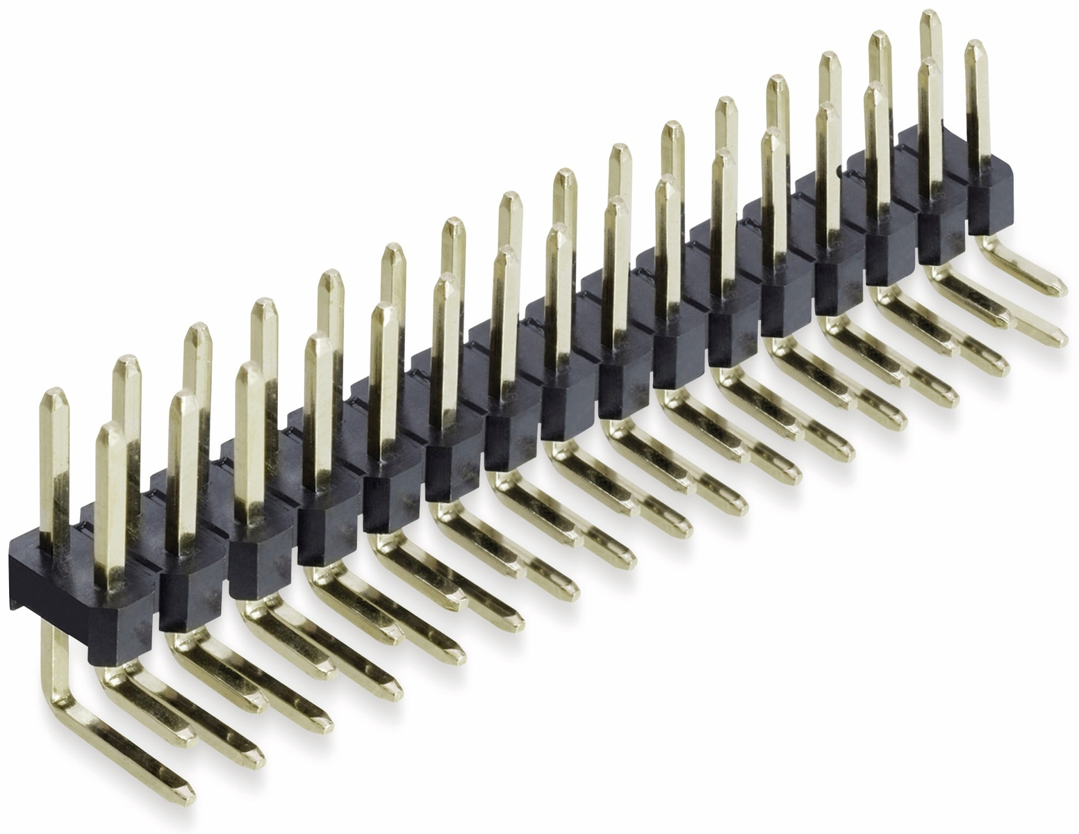 Stiftleiste, 2 x 16, 2,54 mm, gewinkelt, 0,8µ Au (Gold), 5 Stück