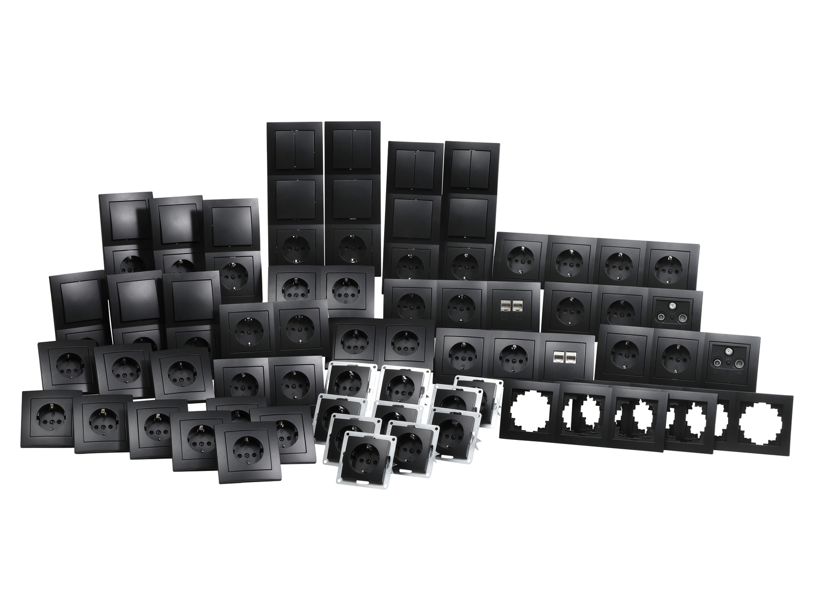 MCPOWER Schalter- u. Steckdosen Set Flair Megaset, matt schwarz, 100-teilig
