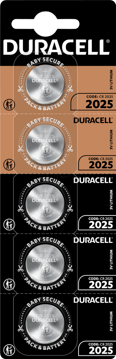 Image of DURACELL Knopfzelle CR2025, Lithium, 3 V, 150mAh, 5 Stück