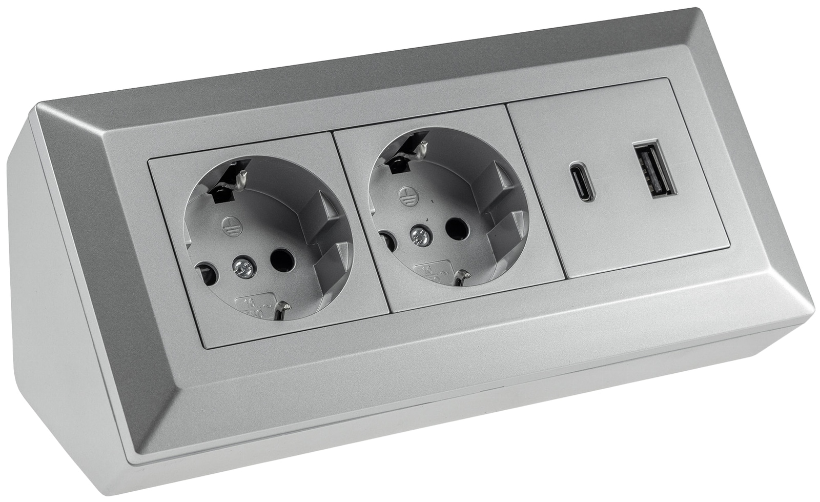 Image of ChiliTec 2-Fach Steckdosenblock USB A&C Silber 250V 16A