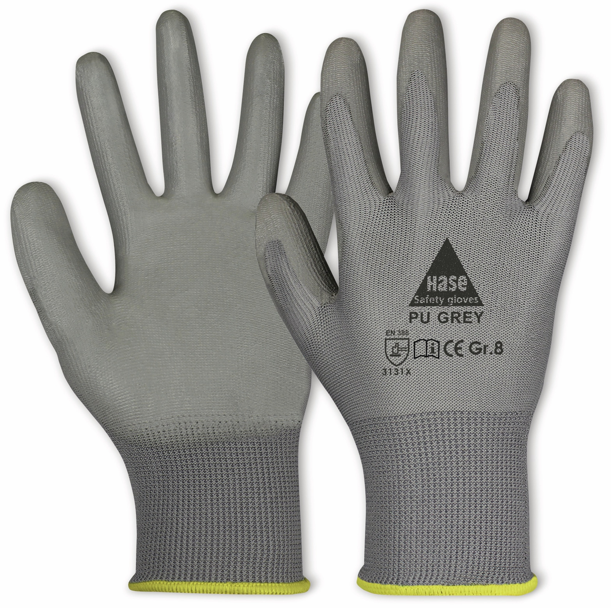 HASE SAFETY GLOVES Arbeitshandschuhe PU, PU grey, EN 388, EN 420, grau, Größe 7