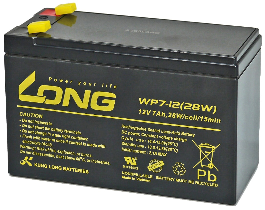 Long WP7-12(28W)-M F1 WP7-12(28W)-M F1 Bleiakku 12 V 7 Ah Blei-Vlies (AGM) (B x H x T) 151 x 102 x 65 mm Flachstecker 48 mm VDS-Zertifizierung Geringe
