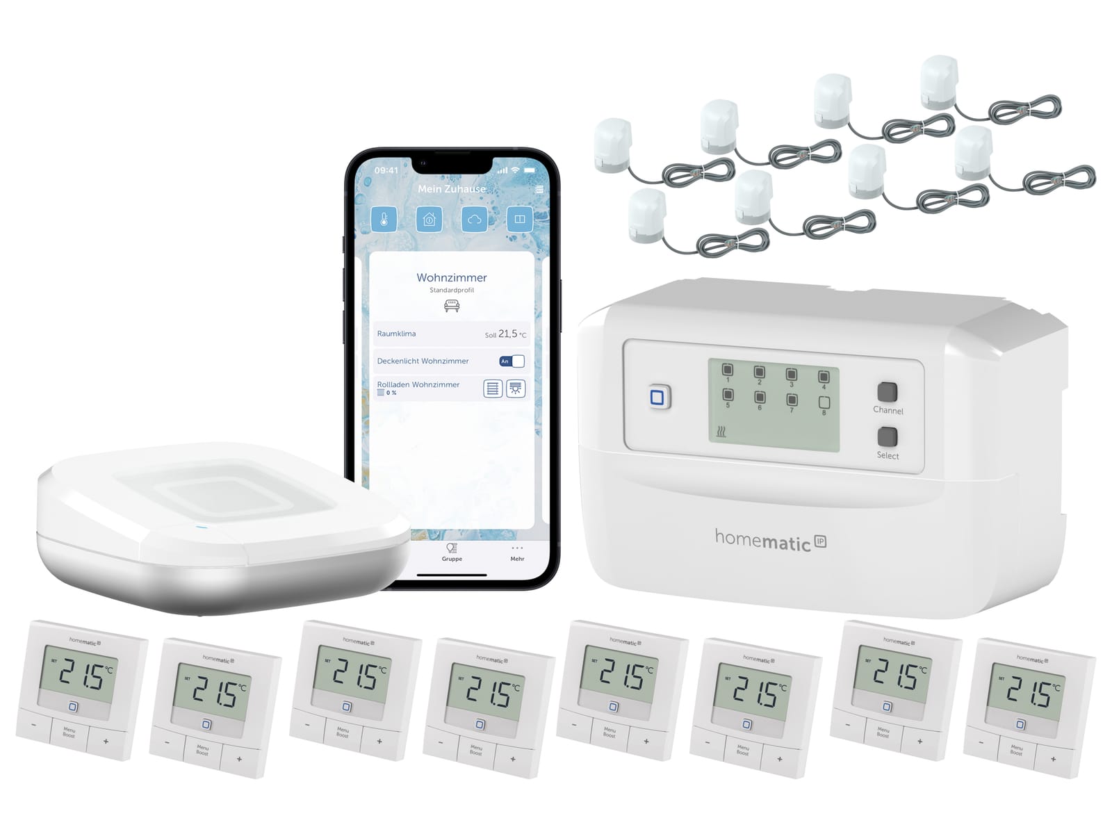 HOMEMATIC IP Starterset Fußbodenheizung für 8 Räume