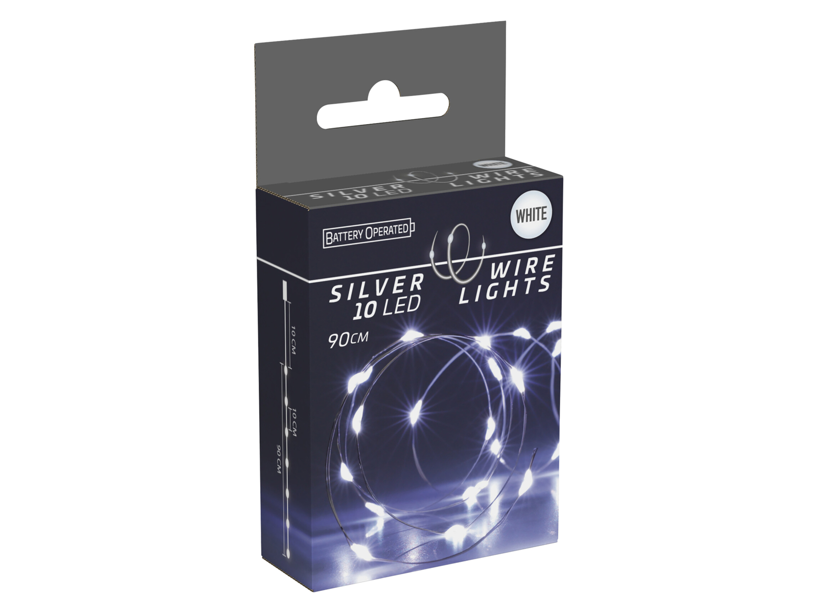 LED-Lichterkette, Silberdraht, 10 LEDs, kaltweiß, Batteriebetrieb, inkl. Batterien