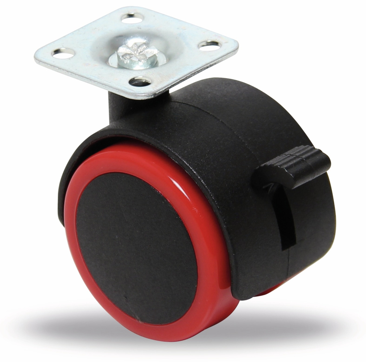 Image of BGS TECHNIC Lenk-Doppel-Laufrolle, rot/schwarz, Ø 50 mm, mit Bremse