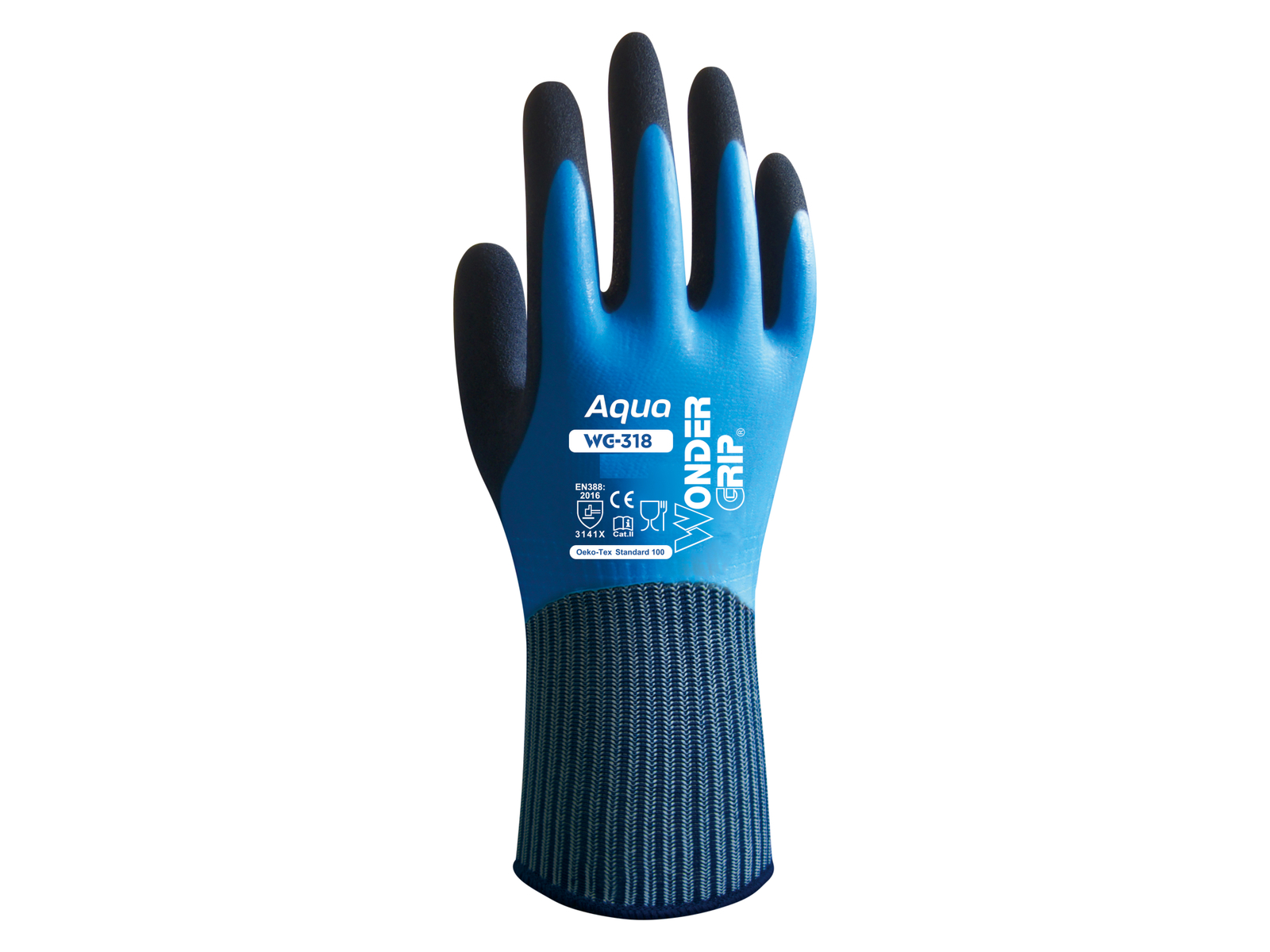 WONDERGRIP Arbeitshandschuhe WG-318 Aqua, Nylon, Latex, Gr. S/7