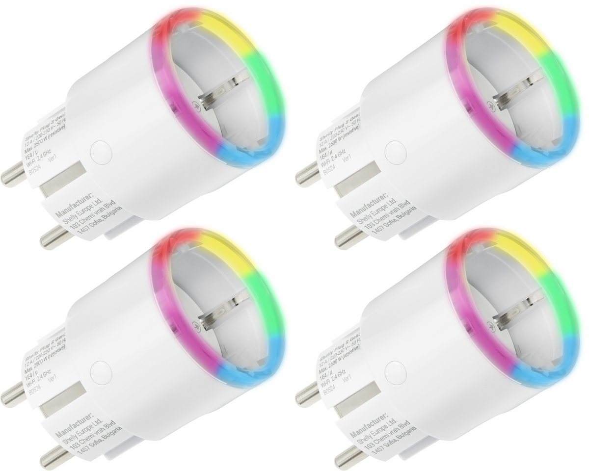 SHELLY WLAN-Steckdose Plug S Gen3, Matter, weiß, 4 Stück