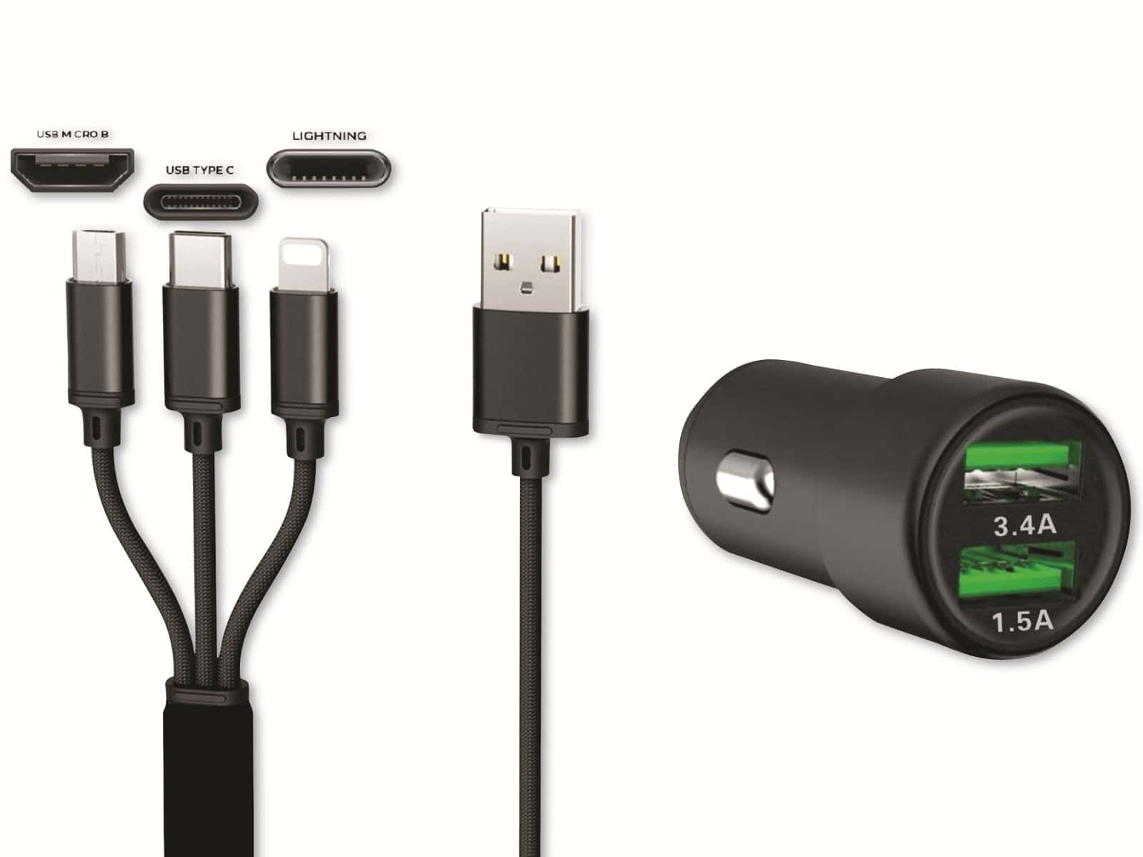 Dual usb Auto Ladegerät 3IN1 12 24V   34A Belastbarkeit Strom max=34 a - IWH