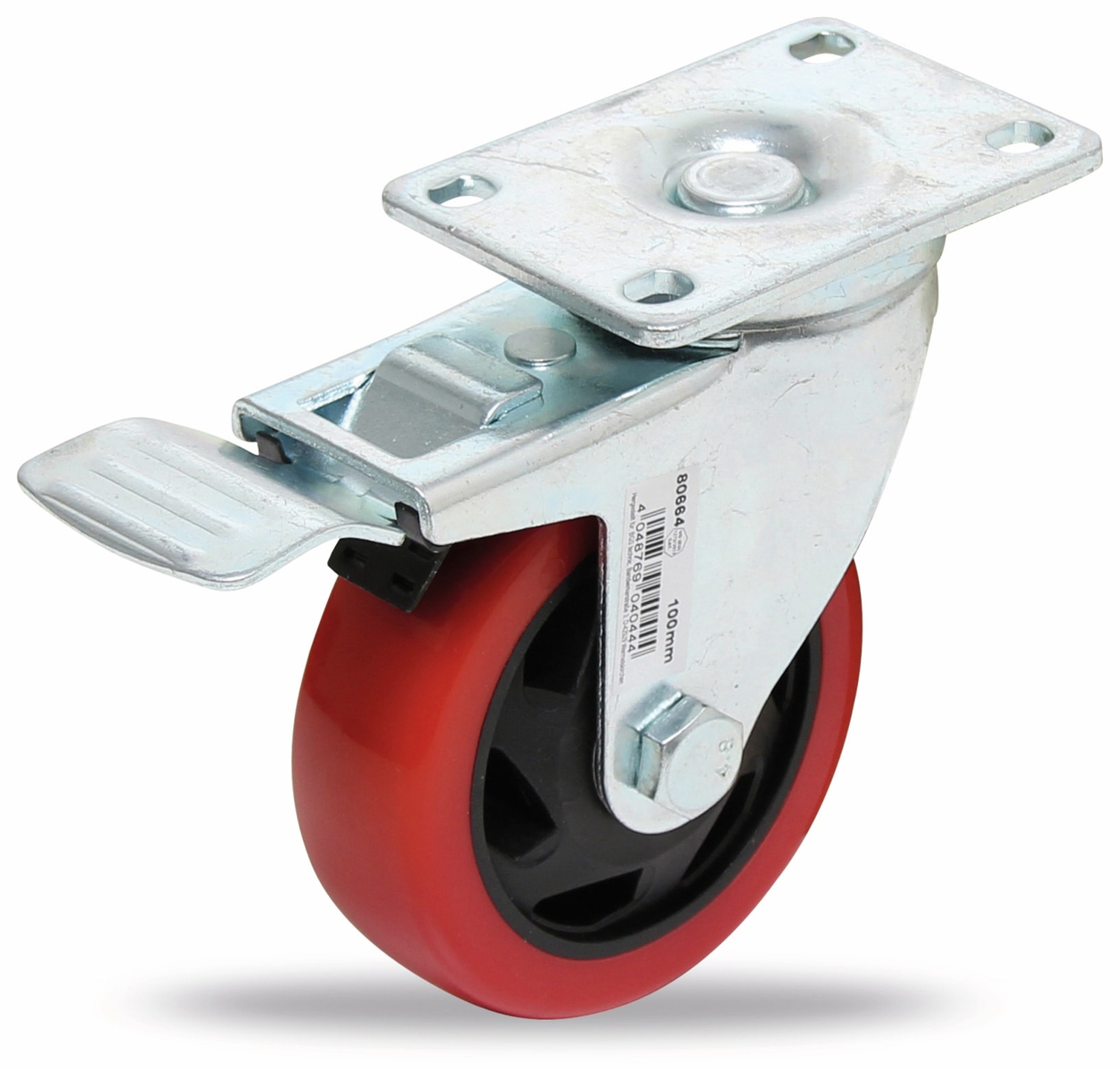 Image of BGS TECHNIC Lenk-Laufrolle, rot/schwarz, Ø 100 mm, mit Bremse