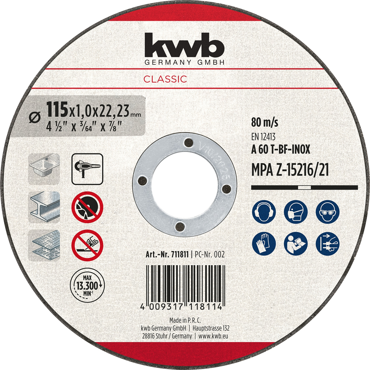 711811 Trennscheibe gerade 115 mm 1 St Stahl - KWB