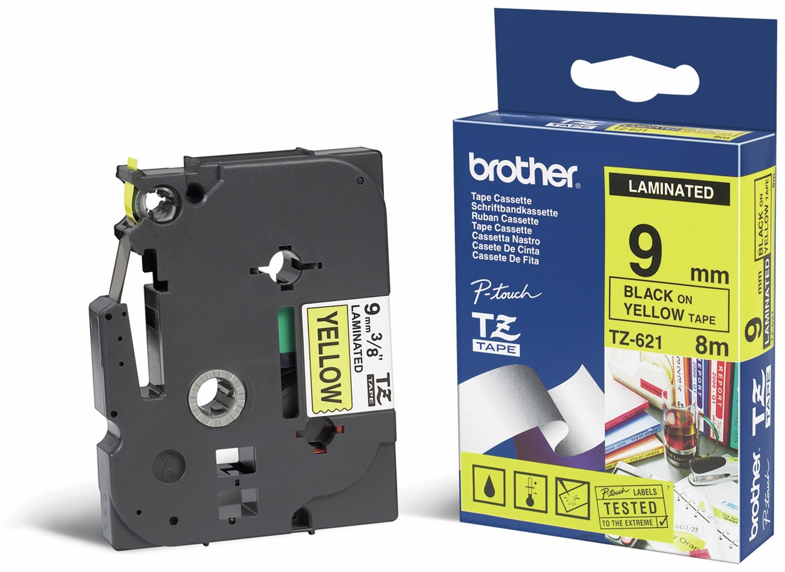 Image of BROTHER Schriftband TZ-621 9mm 8m schwarz auf gelb