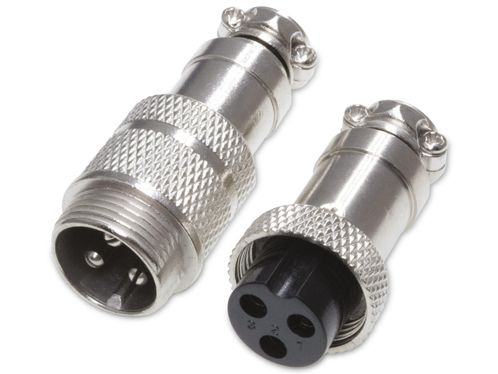 Rundsteckverbinder, 3-polig, 250V, 7A, Lötanschluss, IP55, wire to wire, 1 Stecker + 1 Buchse