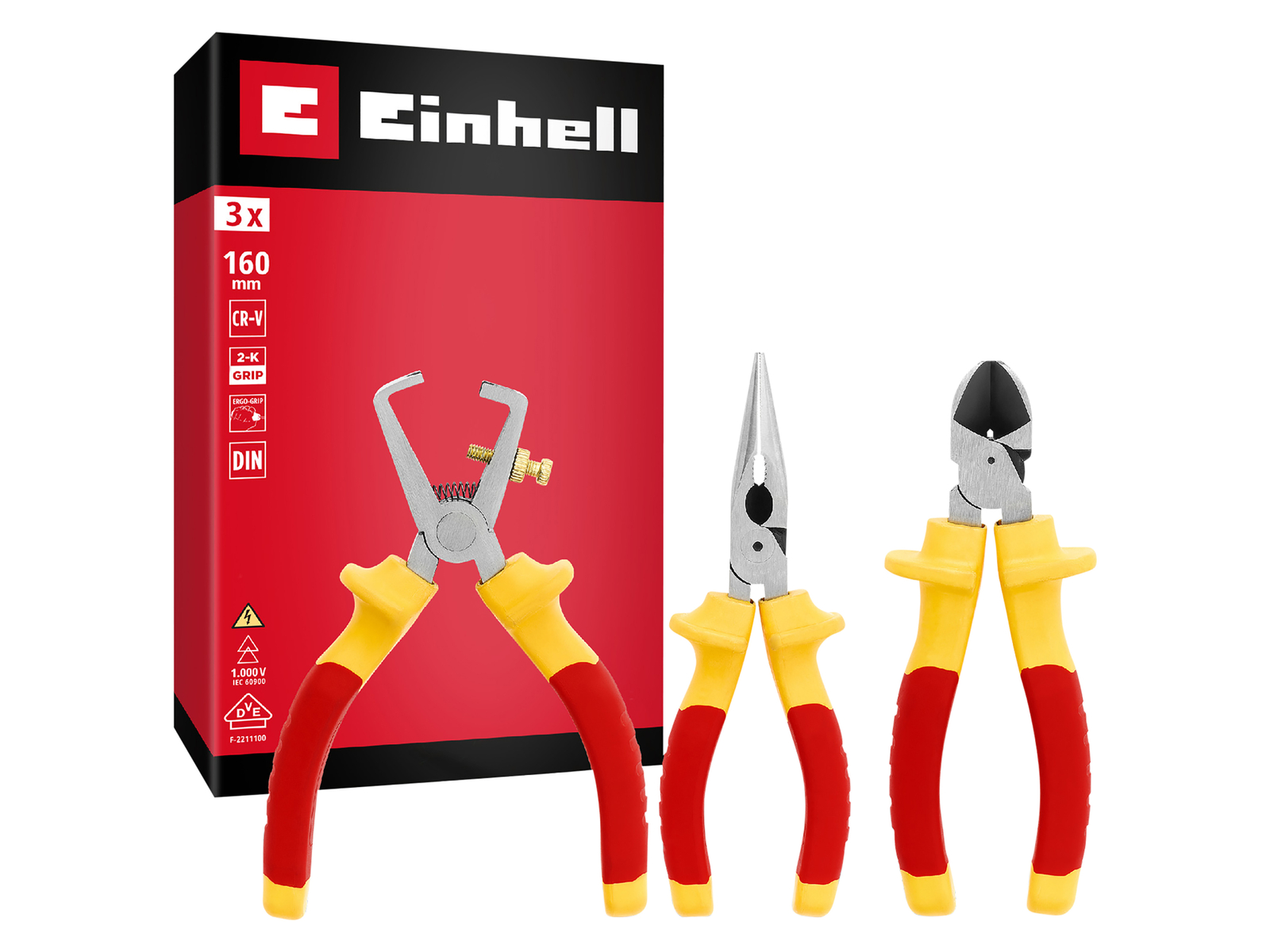 Image of EINHELL Elektriker-Zangen-Set VDE, 370540, 160 mm, 3-teilig