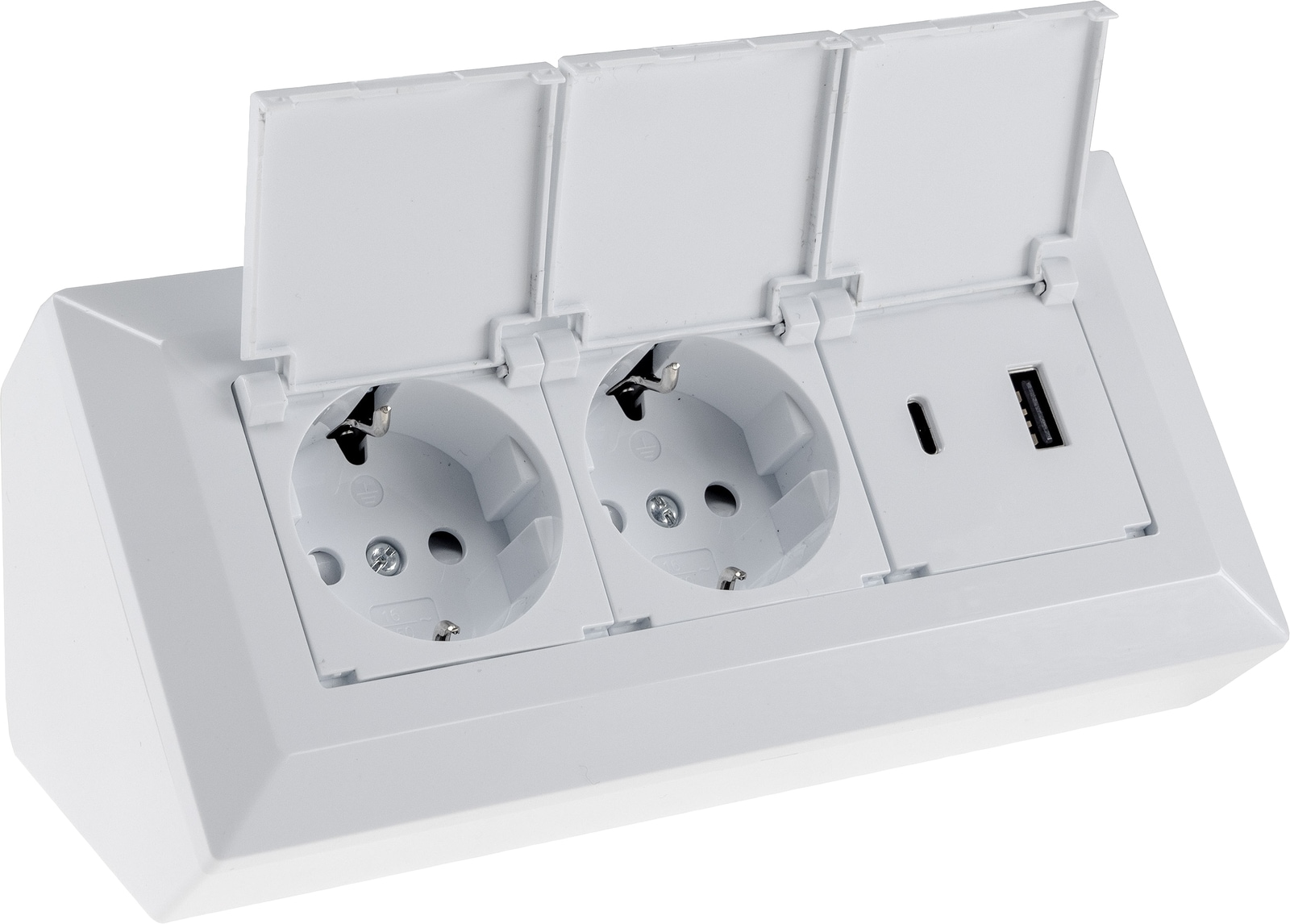 Image of ChiliTec 2-Fach Steckdosenblock USB A&C Weiß mit Klappen