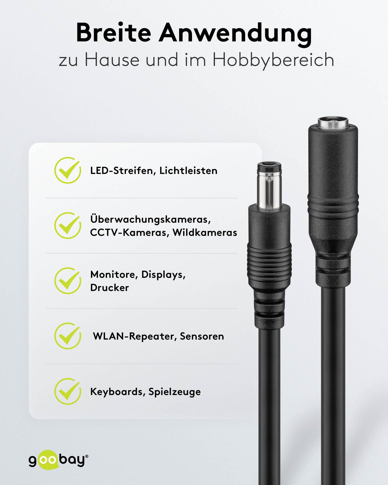 Omnihil Verlängerungskabel 3 M – DC-Stecker 2,1x5,5 Mm, Passend Für LED-Unterschranklichter