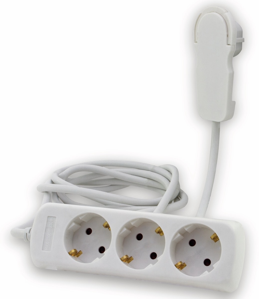 Image of ChiliTec Schutzkontakt Steckdosenleiste 3 Fach 3600W 2m Kabel Weiß Flachstecker