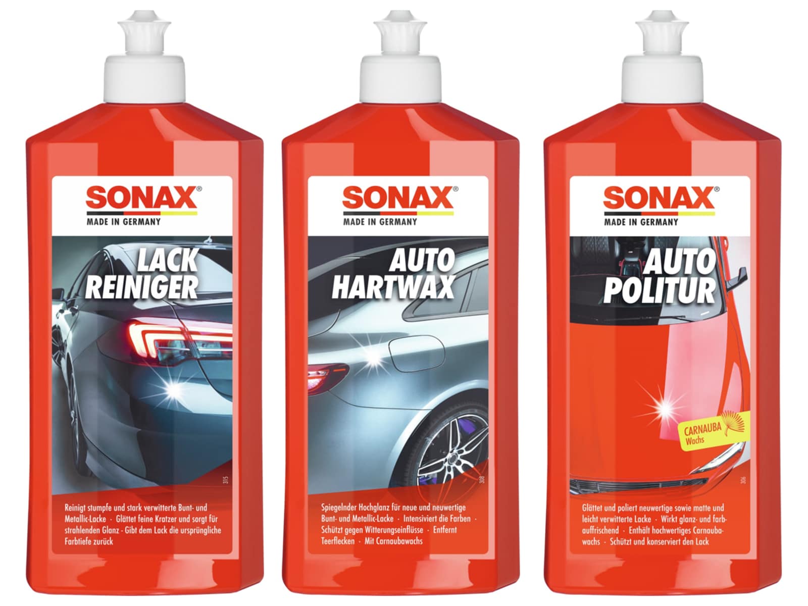 SONAX Auto-Reinigungs-Set, Politur + Hart-Wax + Lack-Reiniger