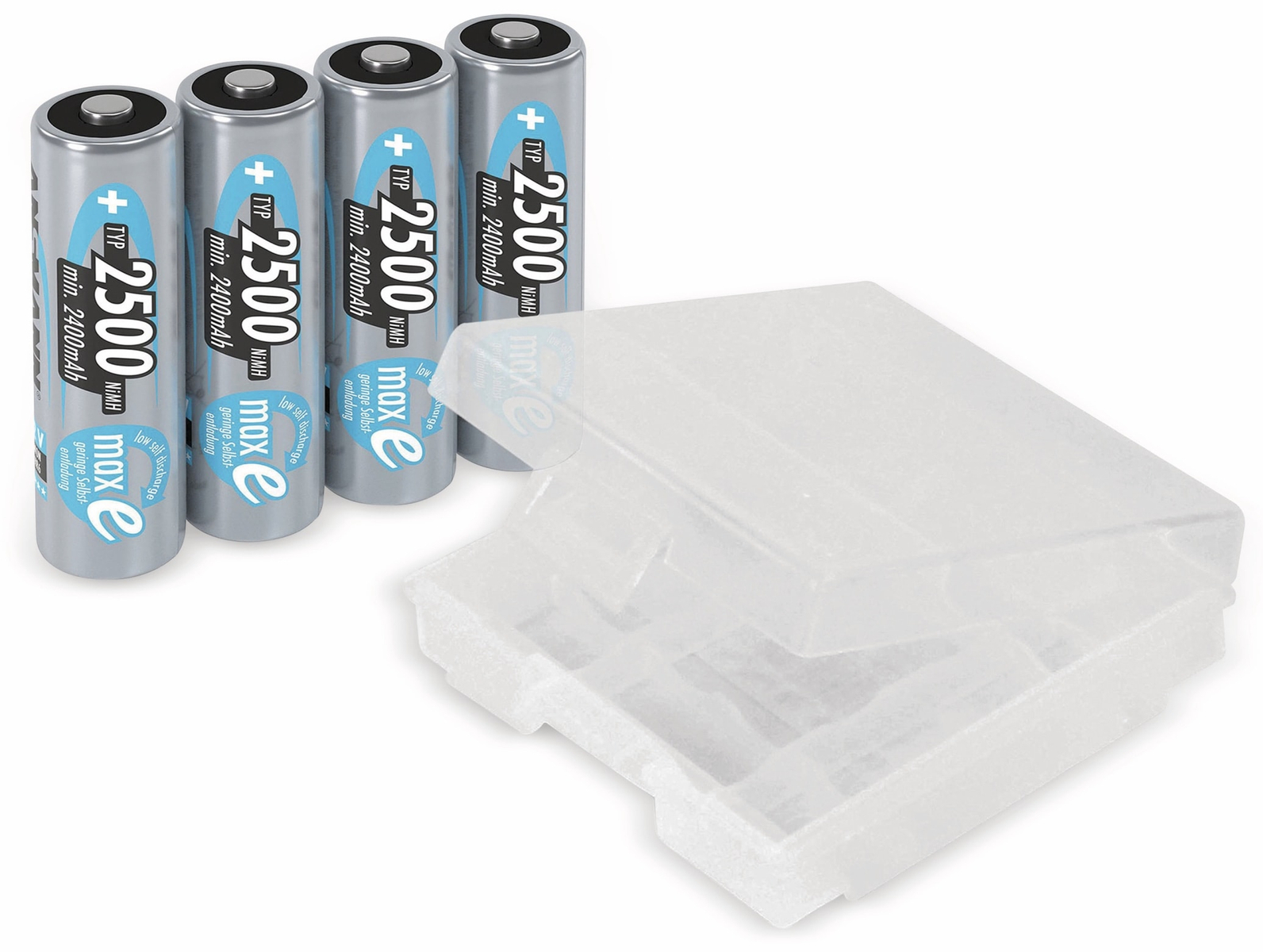 Image of ANSMANN NiMH-Mignon-Akku, maxE, 2500 mAh, 4 Stück, mit Batterienbox
