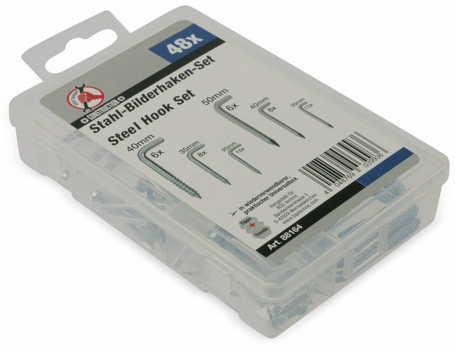 Image of BGS TECHNIC Stahl-Bilderhaken-Set, 48-teilig
