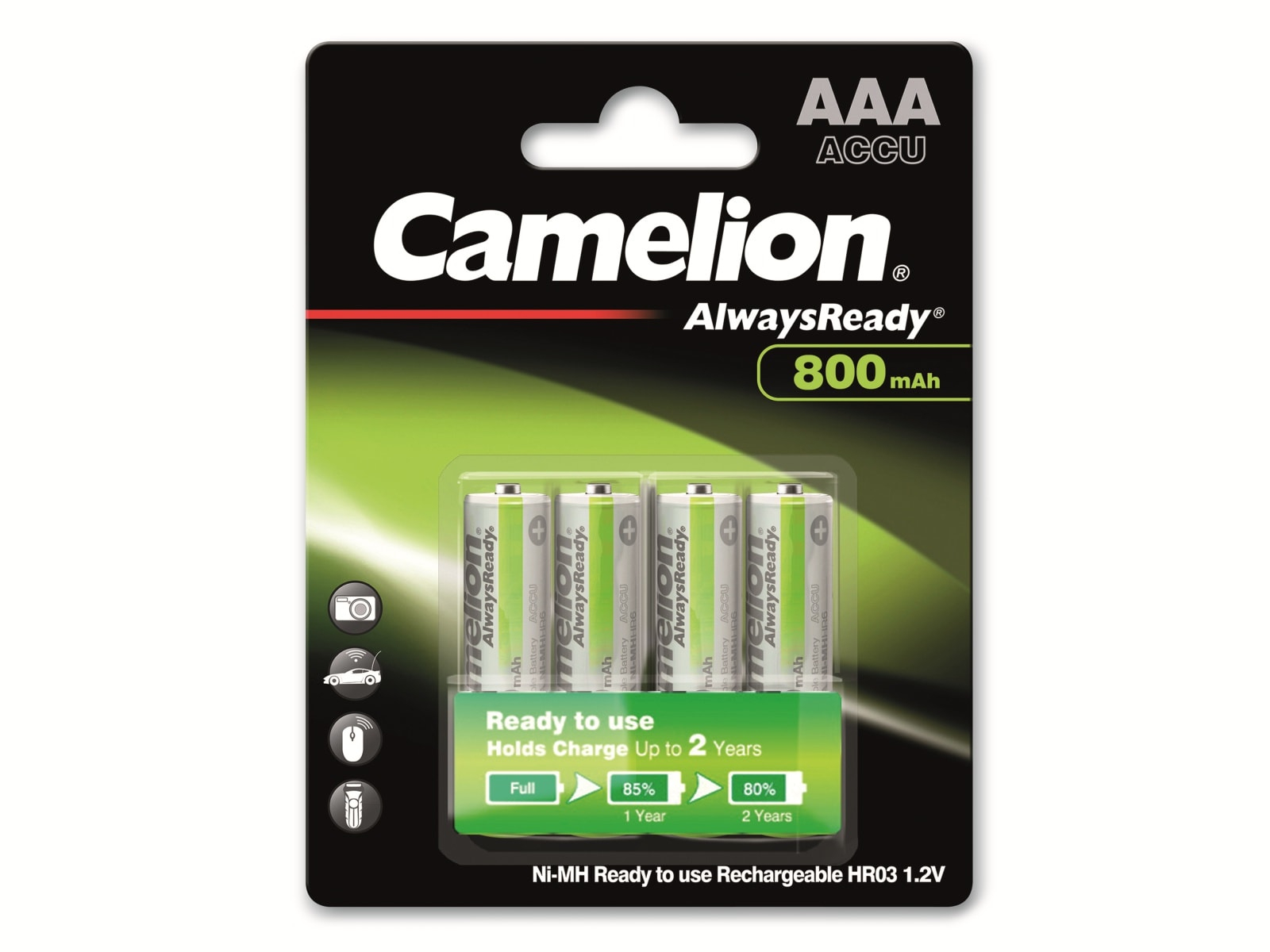 Image of CAMELION NiMH-Micro-Akku AlwaysReady, 800 mAh, 4 Stück