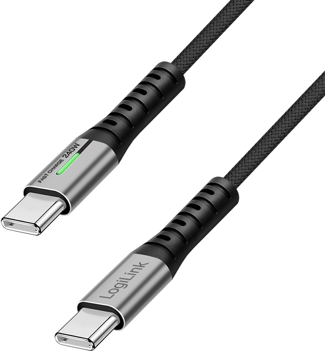 LOGILINK USB3.2 Kabel CU0444 USB-C M/USB-C M 240W 4K LED Metall 2m schwarz