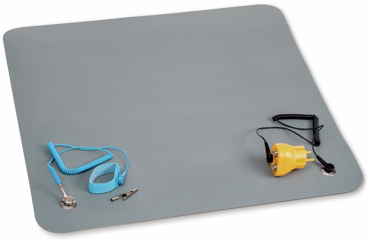 Quadrios ESD-Arbeitsplatz-Komplettset 2001Ec001, Grau, Druckknopf 10 mm