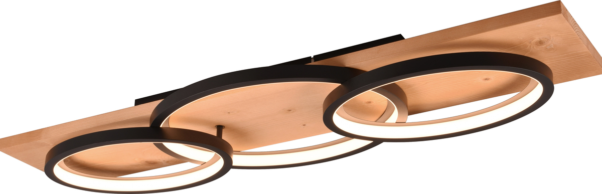 TRIO LED-Deckenleuchte 641110332 schwarz / Holz, 40 W, 4700 lm, 3000 K, Switch Dimmer