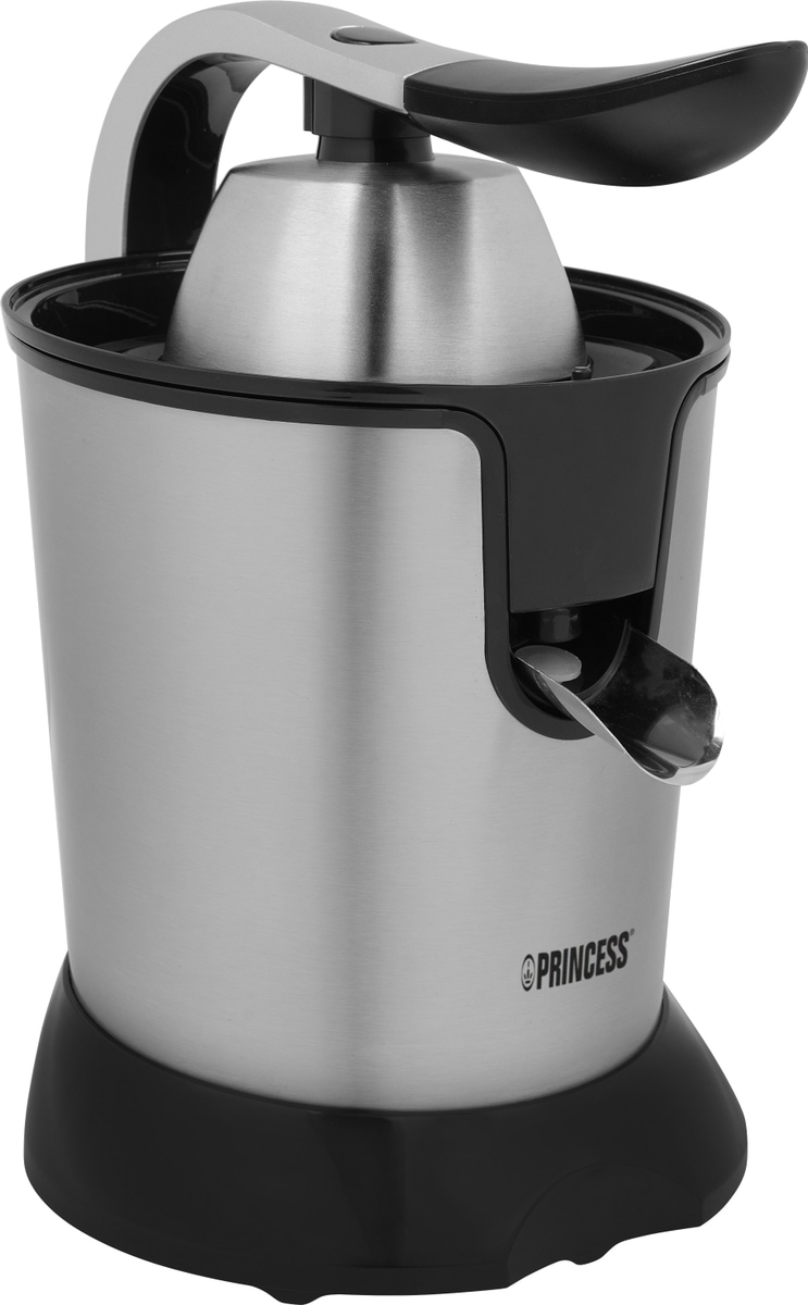 PRINCESS Edelstahl-Zitrusfruchtpresse, 2 Presskegel, mit Filter, 100 W