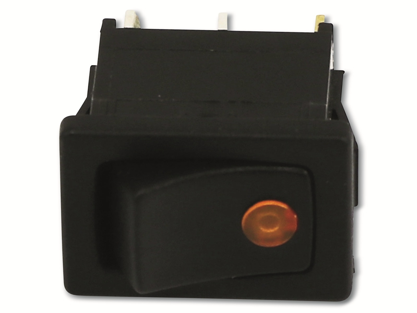 Mini Wippenschalter, 1-pol., I-0, gelb beleuchtet, 12V-/16A