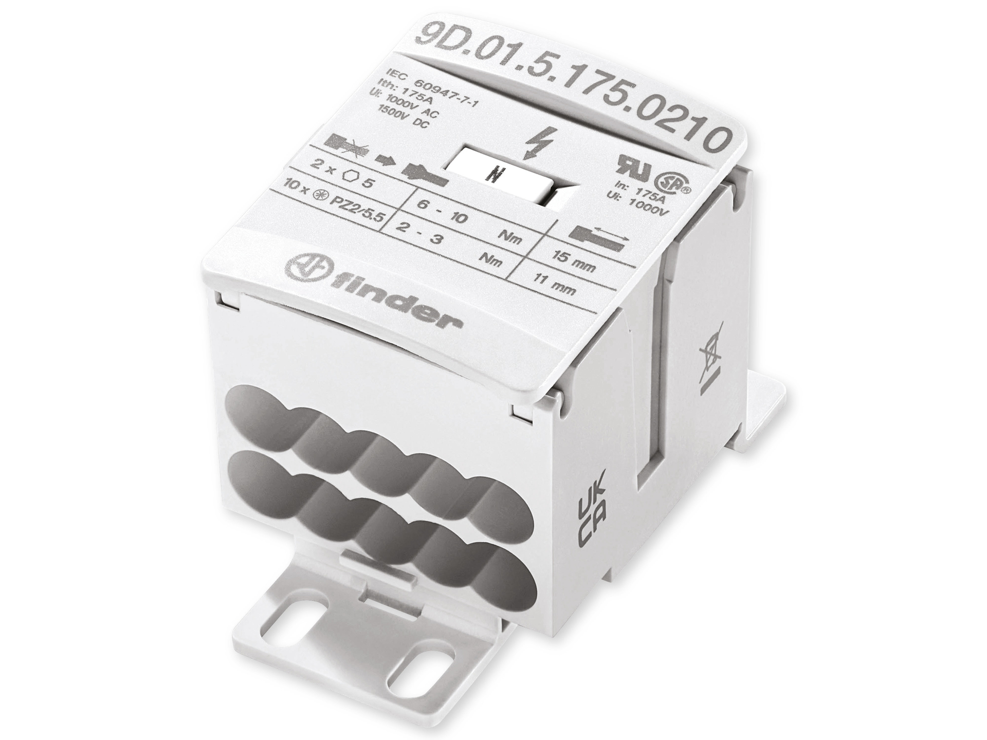 Finder 9D.01.5.125.0206 Distributore Bianco 8 Poli 16 Mm² 125 A